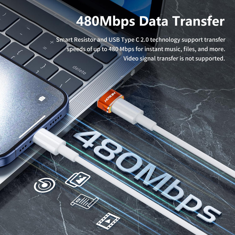 USB to USB C Adapter 2 Pack,USB C Female to A Male Charger Converter | Fast Charging and Data Transfer,for Pad Pro Phone 15/16/17 Pro Max G-alaxy Smartphone Laptop Tablet Orange