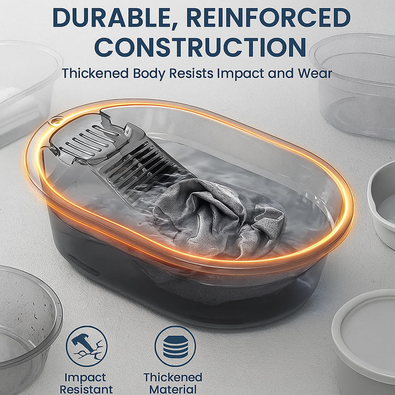 Washboard Basin for Hand Washing Clothes, 19.2" Laundry Washboard Basin with Built-In Washboard, Soap Holder & Carry Handles, Hand Wash Tub for Delicates, Baby Clothes, Apartment, Dorm, RV & Sink Use Transparent Gray 19 in