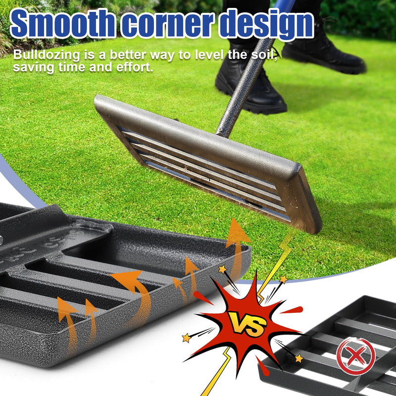 Lawn Leveling Rake,Stainless Steel Lawn Leveler with 18”x10” Ground Plate, 72” Adjustable Long Handle, Level Lawn Tool for Grass, Golf Field, Level Soil or Dirt Ground Surfaces 6 FT