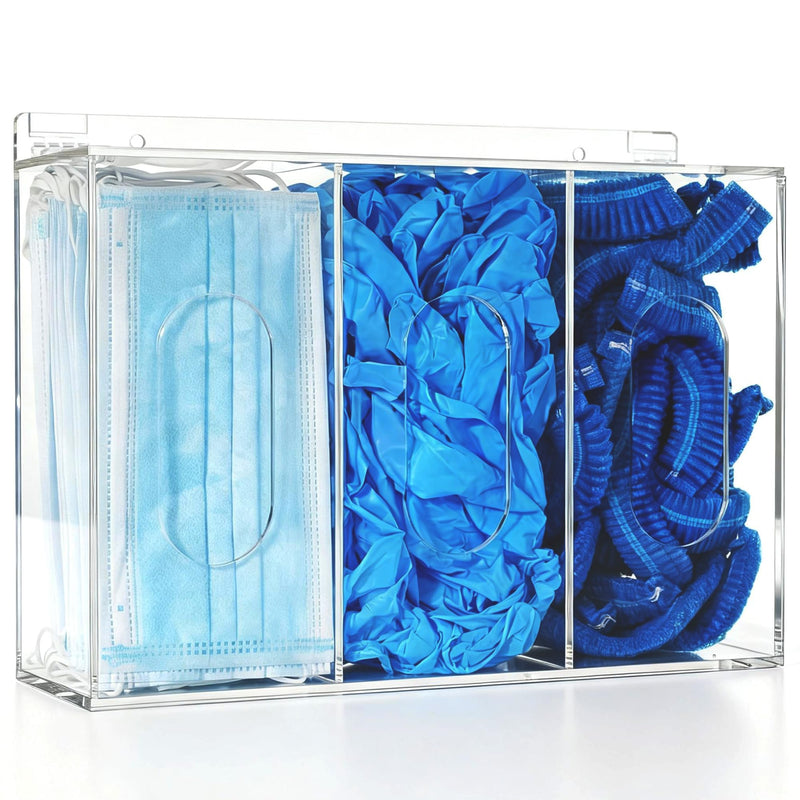 Hairnet & Shoe Cover Dispenser Triple Disposable Mask Plastic Glove Box Holder with Lid Wall Mount Acrylic Clear Storage Containers for Organizing Sanitation Tool Case (clear)