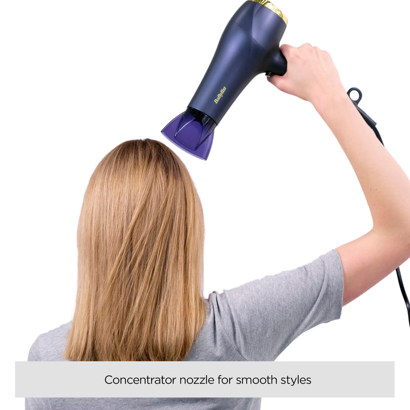 BaByliss Midnight Luxe Hair Dryer - Powerful 2300W Blow Dryer, Ionic Frizz-Control, Fast Drying, Professional and Lightweight, 3 Heat & 2 Speed Settings, 5781U 5781U - UK PLUG