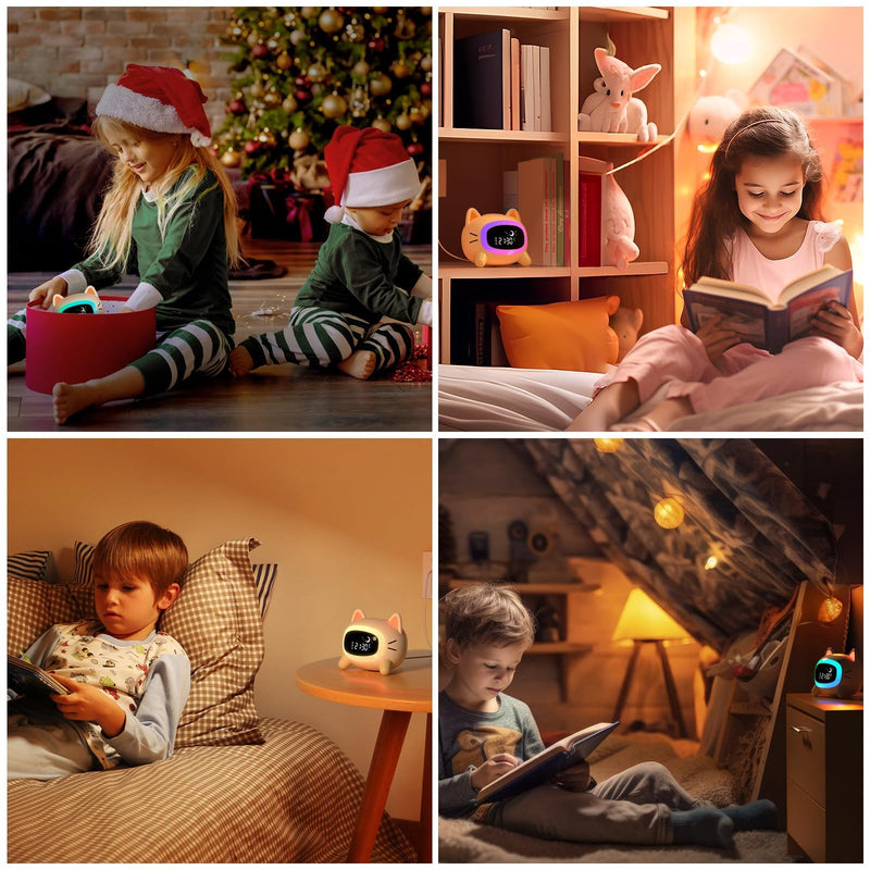 Kids Alarm Clock Ok to Wake Alarm Clock for Kids, Toddlers Night Light Clock for Bedroom, Cat Alarm Clock with Sleep Training and Sound Machine, Birthday Gift for Boy Girls Children