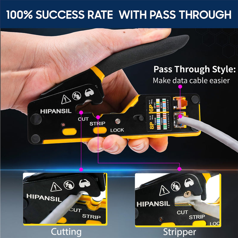 RJ45 Crimp Tool, Ethernet Crimper Tool Kit With CARRYING CASE, All-In-One Pass Through Network Cable Tool For Cutting, Stripping, Crimping Cat5 Cat6 RJ45 RJ11 RJ12 – Ideal For Home DIY, IT Technicians