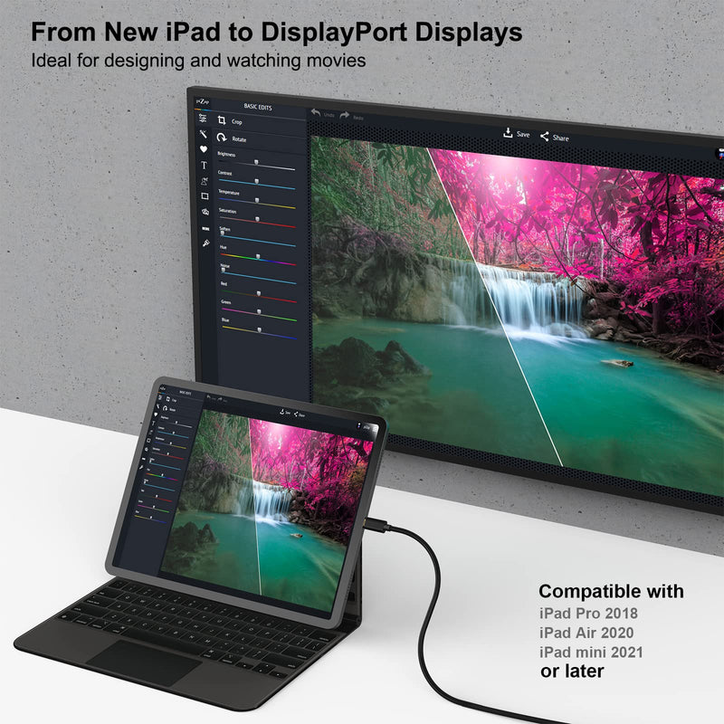  [AUSTRALIA] - BENFEI USB C to DisplayPort 6 Feet Cable(8K@60Hz 4K@144Hz), USB Type-C to DP Adapter [Thunderbolt 3/4 Compatible] with iPhone 15 Pro/Max, MacBook Pro/Air 2023, iPad Pro, iMac, S23, XPS 17 and More Black(ABS Shell) 1 PACK