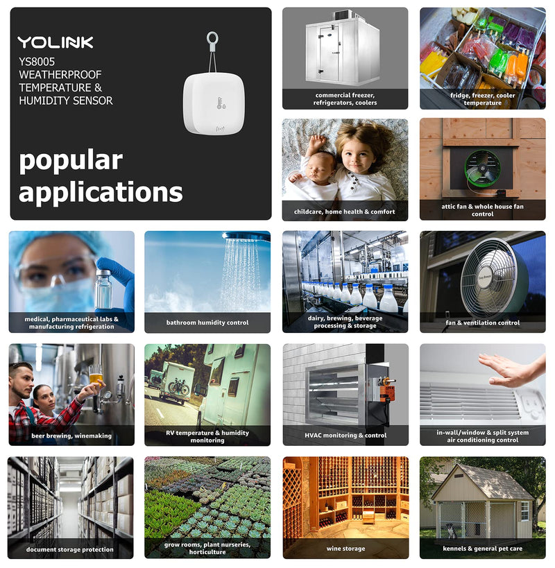 YoLink Smart Outdoor Temperature & Humidity Sensor, Hygrometer, Thermometer, 1000' Long Range, 2 Years Battery Life, Emails, Text/SMS, App Alerts, Alexa, IFTTT Integration. Hub Required! Without Hub