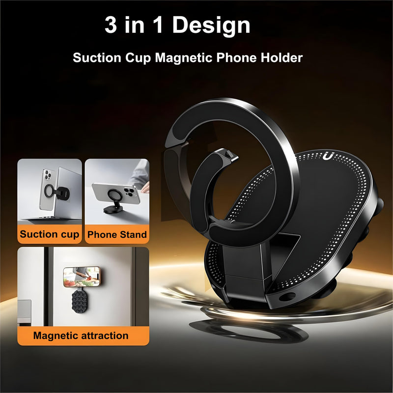 Magnetic Suction Phone Stand for MagSafe, Multifunctional Phone Mount | 18 Strong Adhesion Suction Cups, Rotatable Foldable Universal Phone Holder for Car Gym Travel Home, Hands Free, Hook Design Black