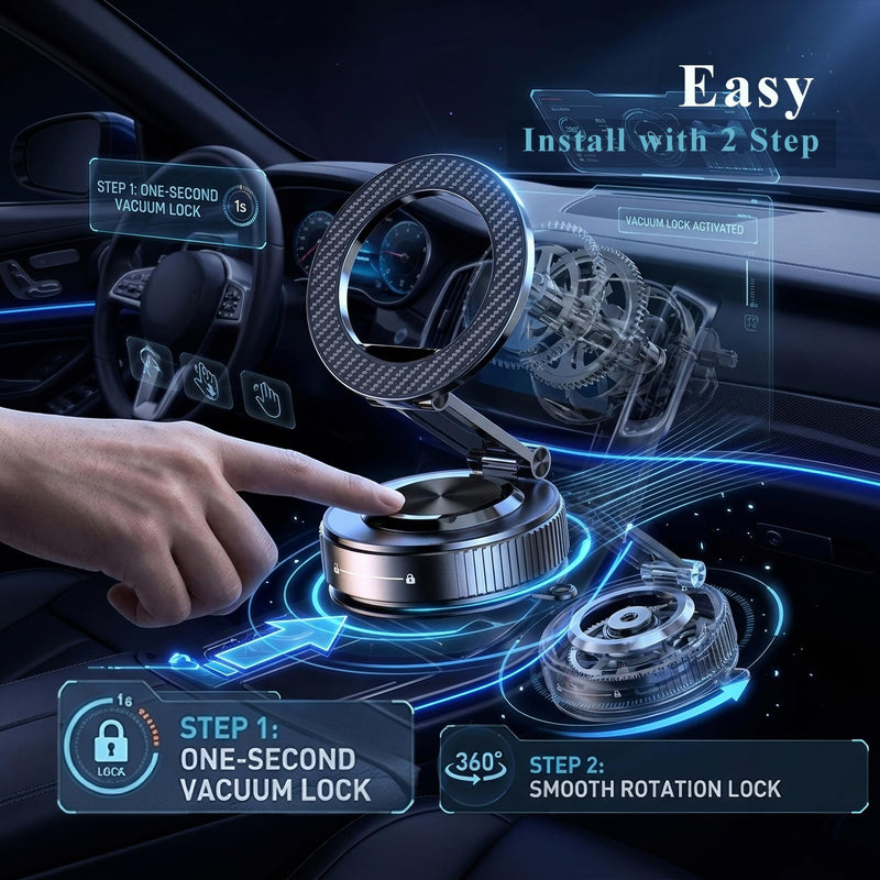 Magnetic Phone Holder for Car,Vacuum Suction Cup Phone Holder,Heavy-Duty Metal Arm&Head, Magsafe Car Mount for iPhone, 360° Adjustable Dashboard Mount,Folding Holder for iPhone and Android