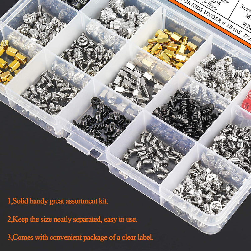450 Pieces Computer Standoffs Spacer Screws Assortment Kit for Hard Drive Computer Case Motherboard Fan Power Graphics