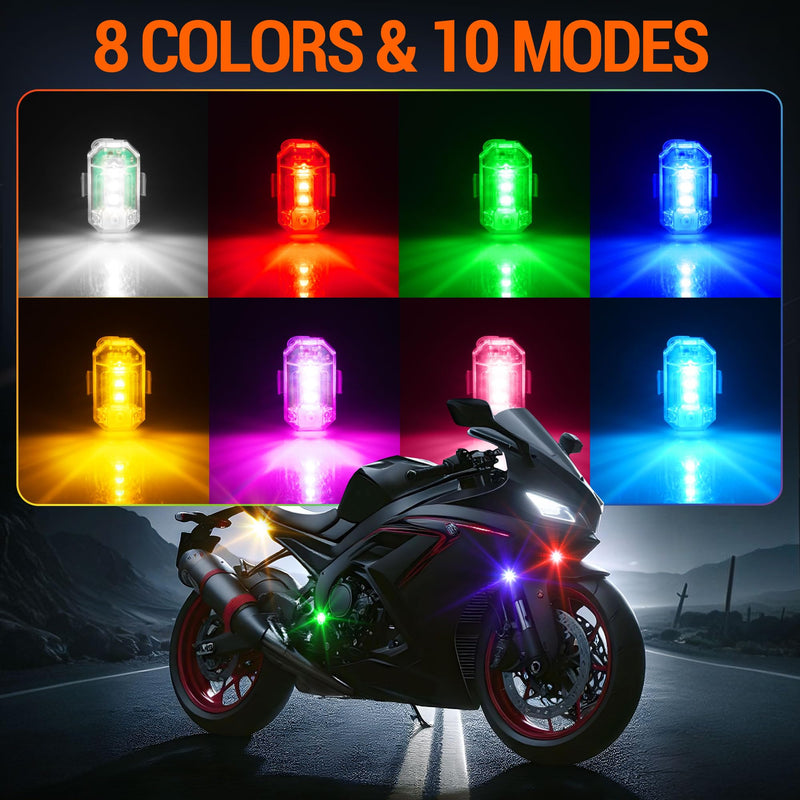 Wireless LED Strobe Lights with Remote Control, High Brightness 8 Colors Anti-Collision Lights Waterproof Emergency Warning Lights for Car Motorcycle Drone Aircraft Bike (8 Pcs) 8pcs