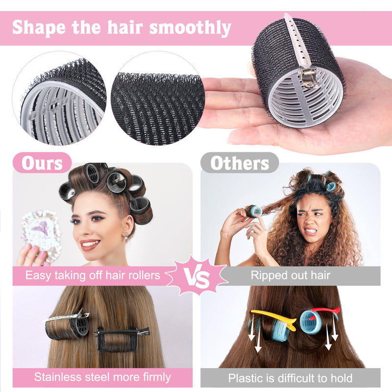 60 PCS Hair Rollers with Clips, Hair Curlers Rollers with 28 Metal Clips | 5 Sizes(60/48/36/25/15mm), Perfect for Long Medium Short Thick Hair (Black) 1 count (Pack of 1) Black
