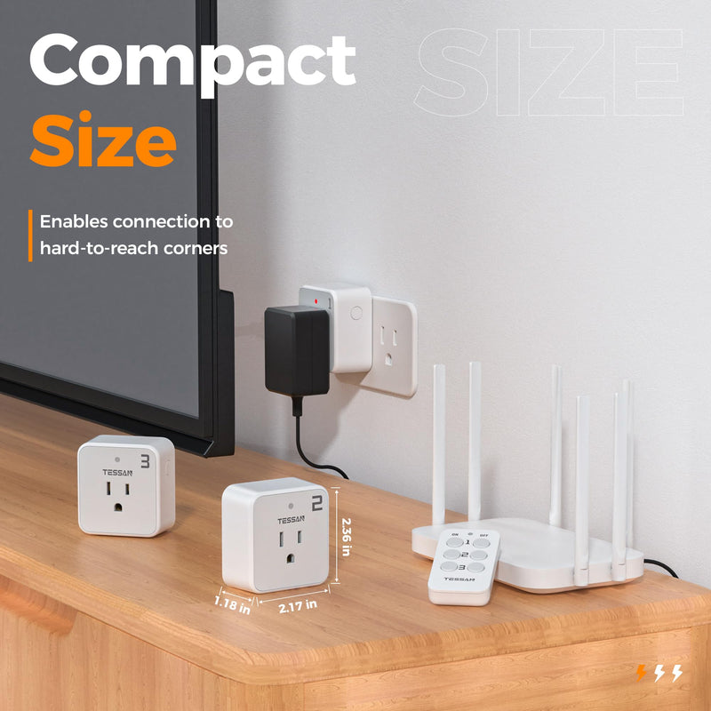 Remote Control Outlet Plug, TESSAN Wireless Light Switch Kit Indoor for String Lights, Lamps, Home Small Appliances, Wireless Power Socket 100ft RF Range, 15A/1875W (1 Remote and 3 Outlets) Grey-1 remote+3 outlet