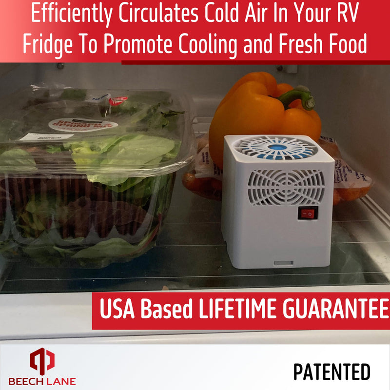 Beech Lane RV Fridge Fan, Patented, High Power 3,000 RPM Motor, Easy On and Off Switch, Multiple Side Vents Increase Airflow, Durable Construction, Efficiently Cools Refrigerator (Natural) Natural