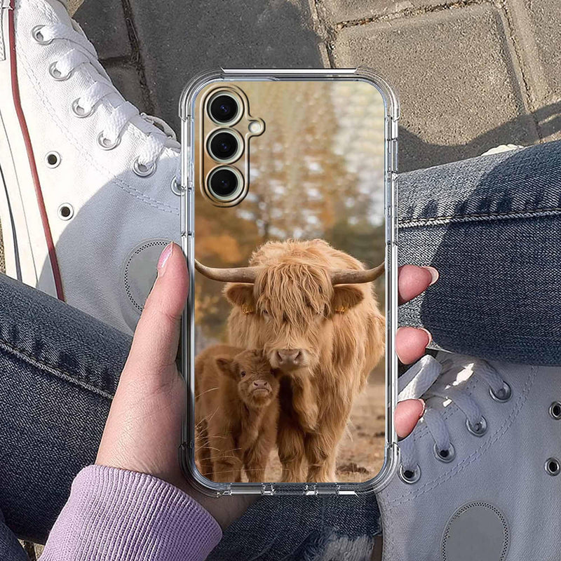 Case for Samsung Galaxy S26 with Cow Design,Cute Highland Cattle Family Pattern,Clear Slim Soft TPU Bumper Phone Cover,6.3”(Cow,Sx26)