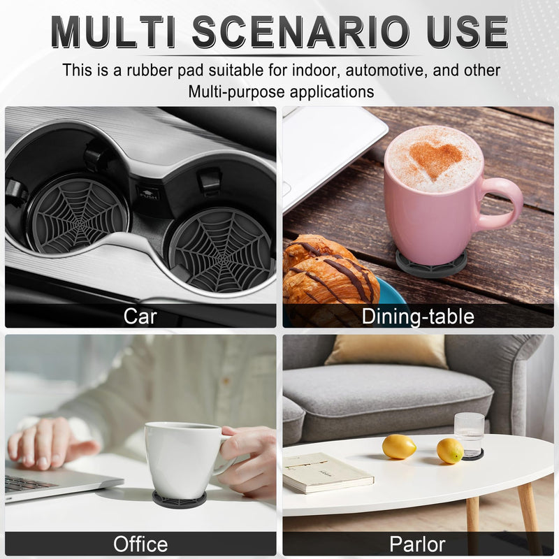 Alpmosn 4PCS Spider Web Car Coasters for Cup Holders, Halloween Funny Non-Slip Silicone Insert Ornaments Coasters, Automotive Cupholder Goth Accessories for Men & Women(Black) Black