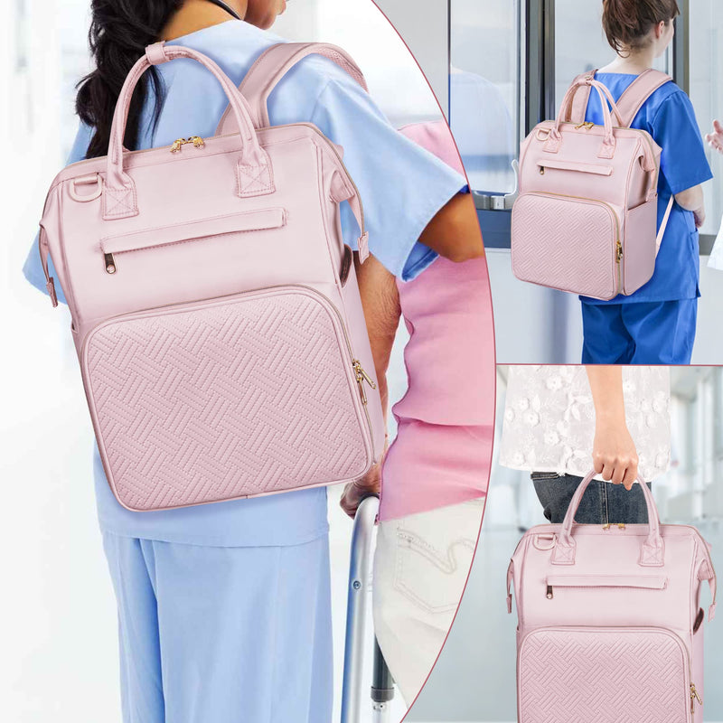 Fasrom Nurse Backpack, Nursing Clinical Bag with Laptop Sleeve, Pink | Medical Supplies Storage Bag, Multiple Pockets for Nurses, Nursing Students, Health Professionals, Empty Bag Only