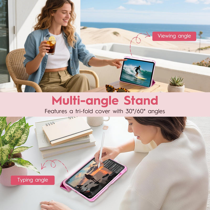 Case for iPad Air 11" M4/M3/M2 & 10.9" Air 5/4, Rose Red | Glitter Cover, Transparent Hard PC Back, Built-In Pencil Slot, Auto Wake Sleep, Shockproof TPU Bumper, Easy To Clean