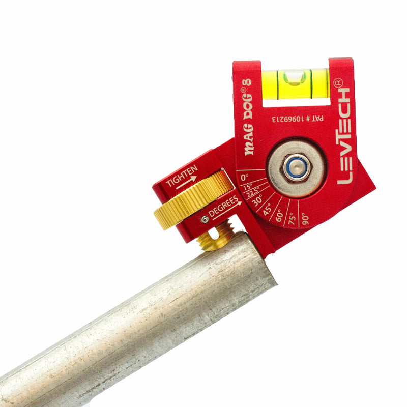 LEVTECH® Mag Dog® 8 Magnetic Conduit Bending Level for Electricians – Patented 8-Angle No Dog Level for EMT & Rigid Conduit, Rare Earth Magnets, Replaceable Vial, Billet Aluminum