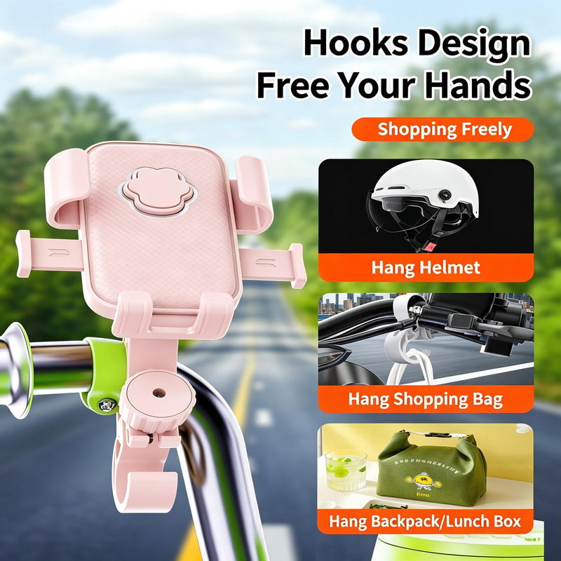 Stylish Pink Bike Phone Mount for Women | Universal 4.7"-7.2" Phone Mount, Anti-Shake 360° Handlebar Holder w/Helmet Mount for Bike Motorcycle Scooter Treadmill