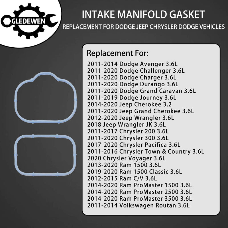 Intake Manifold Gaskets Lower & Upper Gasket Set | Replacement for 3.6L 2011-2020 Dodge Avenger Journey Charger Jeep Grand Cherokee Chrysler 200 300 | Replaces# 5184331AC, 5184562AC, MS97204