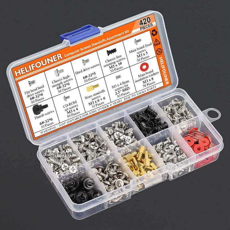 420 Pieces Computer Standoffs Screws Assortment Kit for 2.5" SSD, Hard Drive, Computer Case, Motherboard, Fan Power Graphics