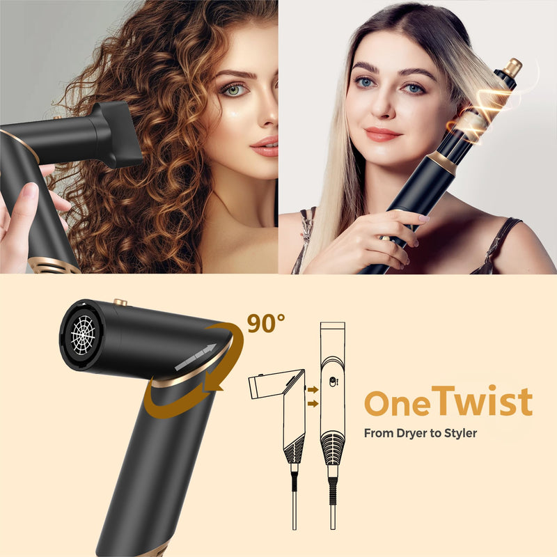 5 in 1 Air Styler Hair Dryer Brush with Rotatable Blow Dryer [60,000 RPM] Air Curlers Volumizer Straightening Brush Hairdryer Nozzle 5 in 1 Magic Styler Hair Styler for Easy Hair Styling, Black