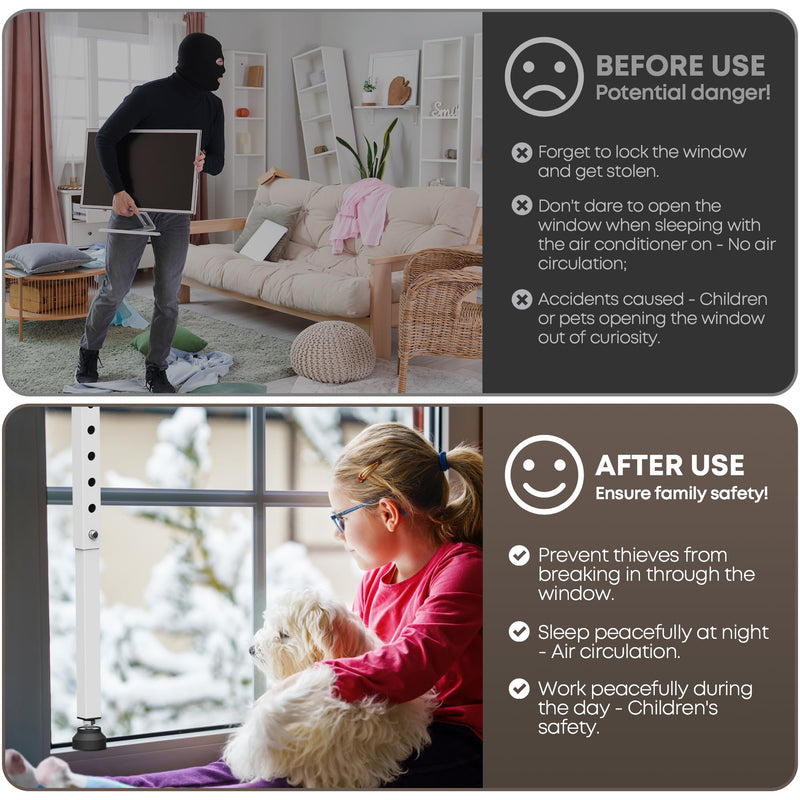 WooFog（Short）Window Security Bar Adjustable, Window Bars Security Inside, Window Lock Bar for Horizontal Sliding Windows, Window Locks for Up and Down Windows, Extends Form 11" to 18" (White-2 Pcs) 11" to 18" White -2 PCS