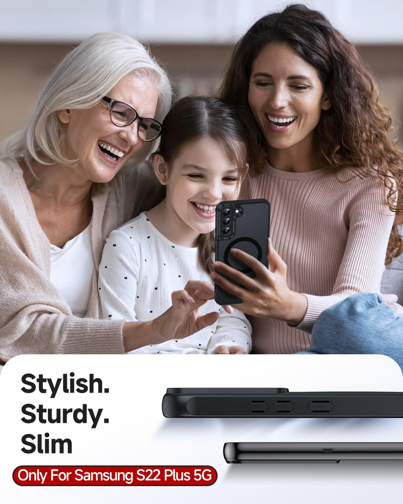 LeYi for S22-Plus Phone Case: Magsafe Fit Shockproof Translucent, Black | [Not Fit S22/S22 Ultra] Samsung Galaxy S 22 Plus Case Camera Bump Cell Mobile Android Unlocked S22plus S22+ 5G Smart Telefono Galaxy S22 Plus (6.6 Inch)