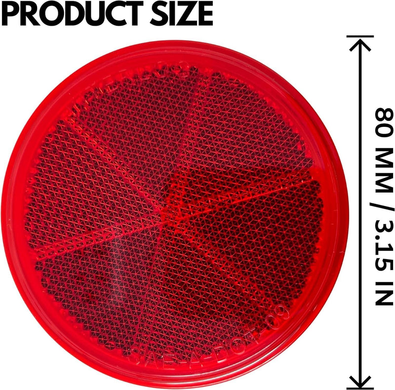 [ALL STAR TRUCK PARTS] Class A 3" Round Reflector Strong Stick-on - RED/AMBER for Trailers, Trucks, Automobiles, Mail Boxes, Boats, SUV's, RV's, Industrial Applications (2x Red) 2x Red