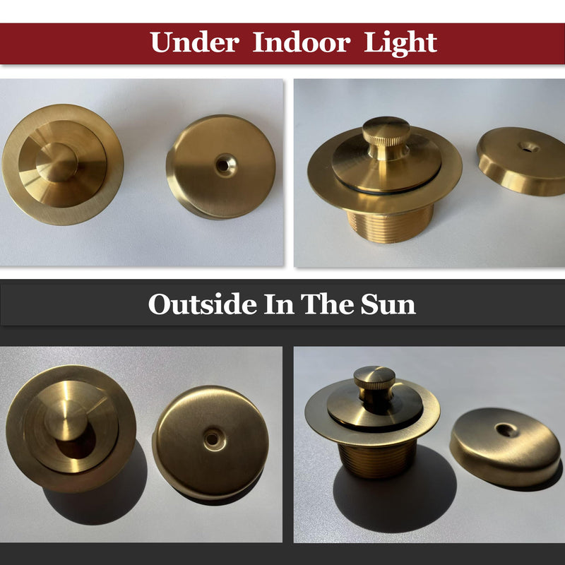 PRIMSOPH Lift Turn Tub Drain Trim Kit with One Hole Overflow Faceplate Conversion Kit Assembly Universal Fine Coarse Thread Replacement Brushed Gold