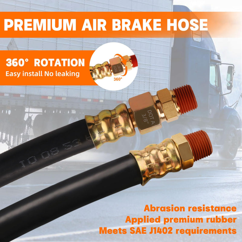 Gerguirry SAE J1402 Air Brake Hose 3/8" - 30" Heavy Duty Rubber Line w/Swivel Fitting for Semi Truck & Trailer Brake Chamber Repair 30 IN