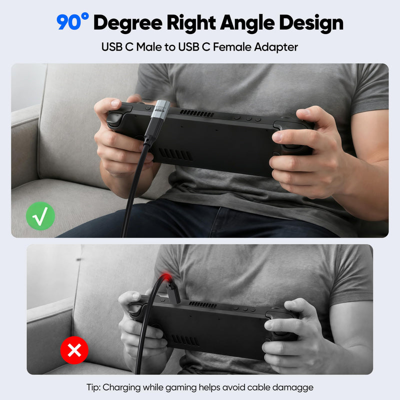 90 Degree USB C Adapter Flat 2Pack, 40Gbps/240W Thunderbolt4 Right Angle | 8K@60HZ Video Type C Male to Female USB4 Extender Adapter Kit for Steam Deck, Switch 2, ROG Ally, Laptop, Docking, Quest 3 90 Degree
