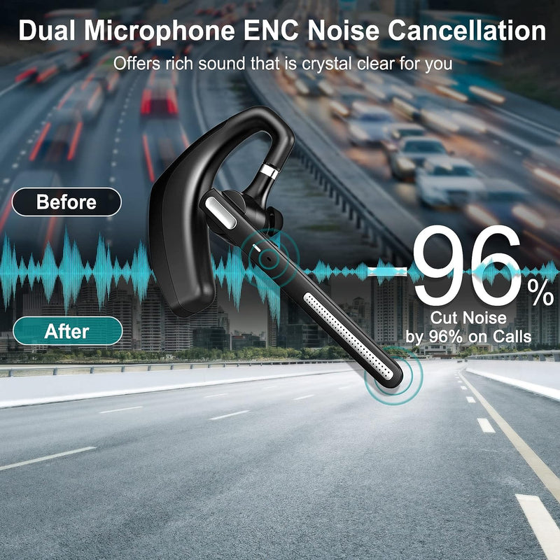 Bluetooth Headset V5.1, Wireless Earpiece with Mic for Work | CVC8.0 Dual Mic Noise Cancelling, 500mAh Battery for 110H Work Time, Handsfree for Cell Phones/PC, Business Office/Driving Black
