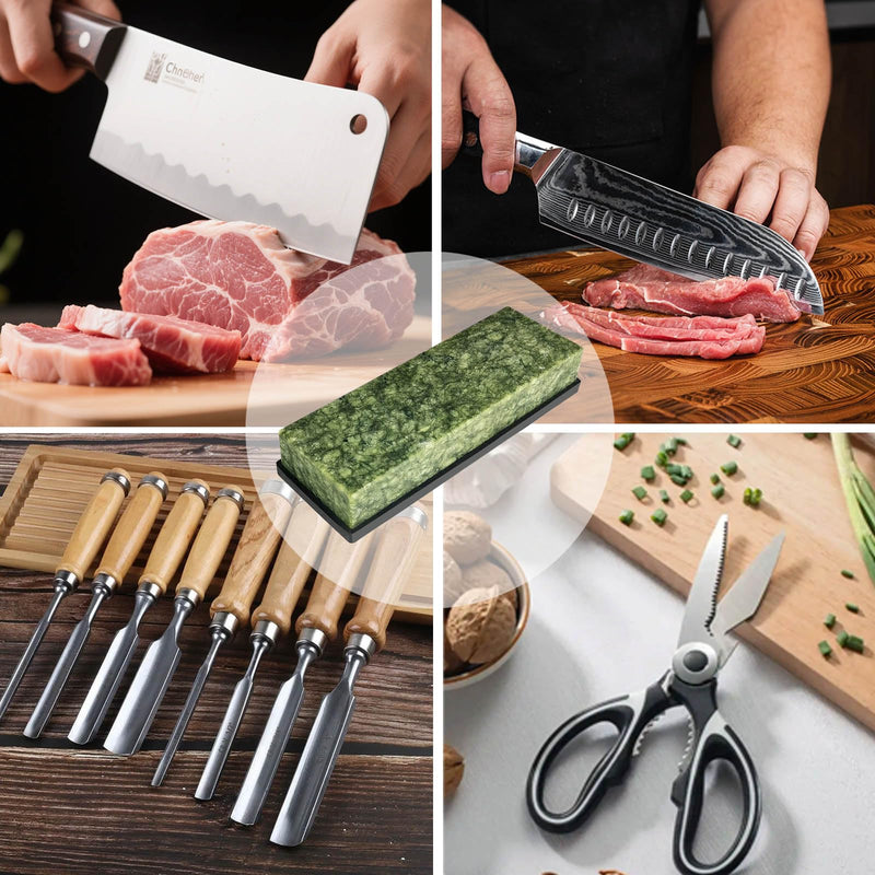 Large Size Polishing Knife Sharpening Stone,Grit 10000# Knife Sharpener Whetstone Final Fine Polishing Natural Green Honing Oilstone for Knives Tools SET-C