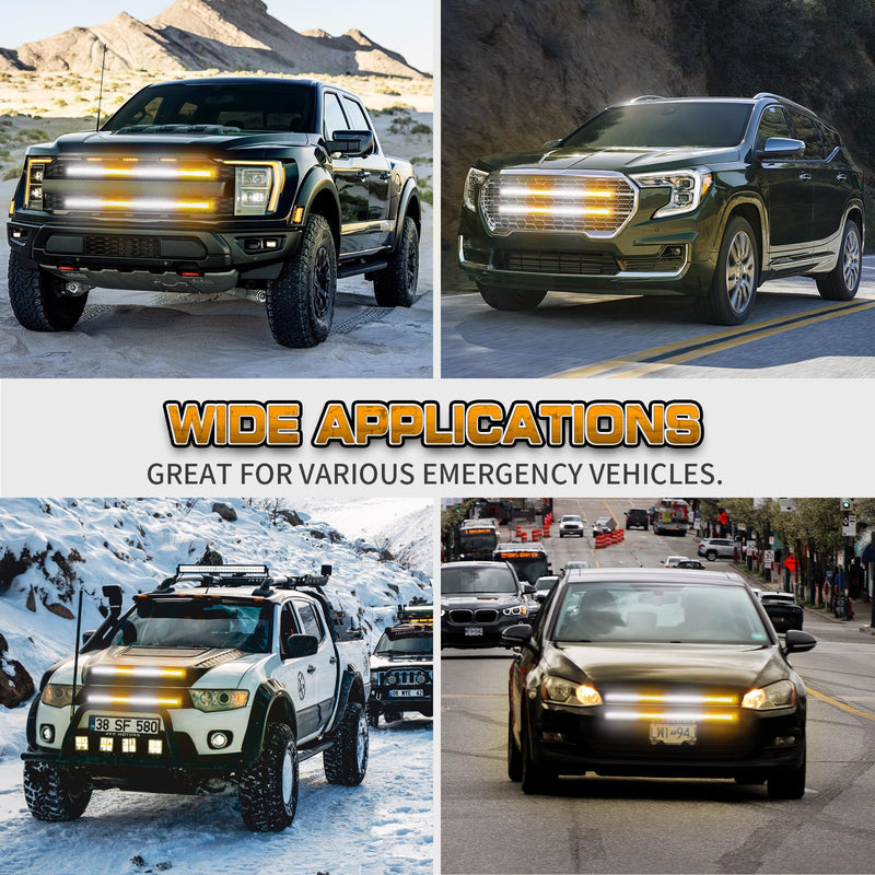 XRIDONSEN 2PCS 24 inch Truck Grill Strobe Lights Strip 288 LED Emergency Tailgate/Rear window/Grille Lights Amber White Flashing Warning Caution Safety Lights for Tow Plow Trucks Construction Vehicles Amber/White