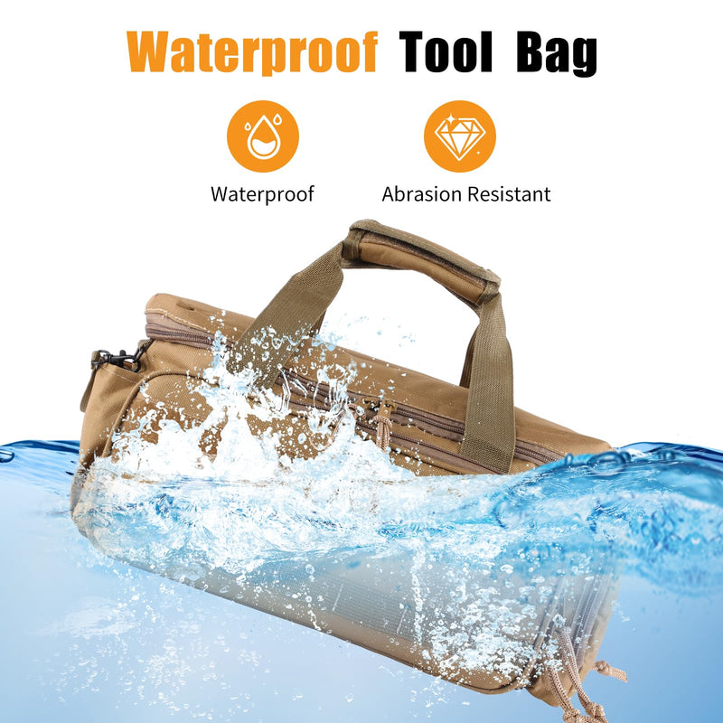 16-Inch Tool Bag with 16 Packets,Tools Bag for Men with Anti-friction Bottom,Tactical Range Bag,Electrician Tool Bag Organizer,Mechanics Tool Storage Bag for Repairman,Carpenters,Handyman,Khaki