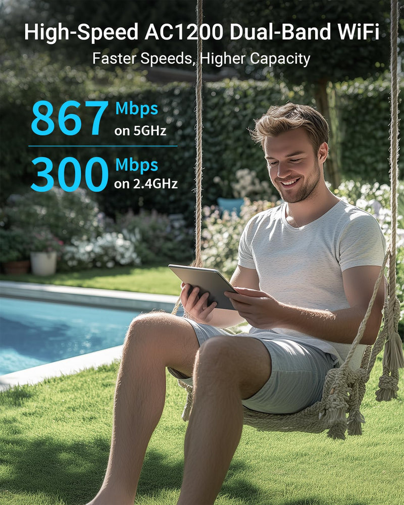 BrosTrend AC1200 Outdoor Access Point Long Range, IP65 Weatherproof Gigabit WiFi Access Point, Dual Band 5GHz + 2.4G, PoE Powered, with Passive PoE Injector, Universal Compatible, WAP for Yard Farm RV
