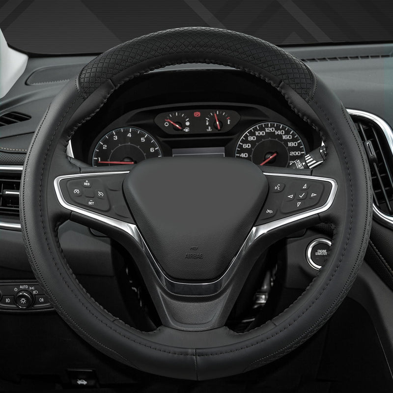 West Llama Customized Auto Car Steering Wheel Cover for Chevy 14.5-15 inches, Steering Wheel Cover for Chevrolet(Black Line-Standard Size) ["Standard size (14½''-15'')"] ['C-Black']
