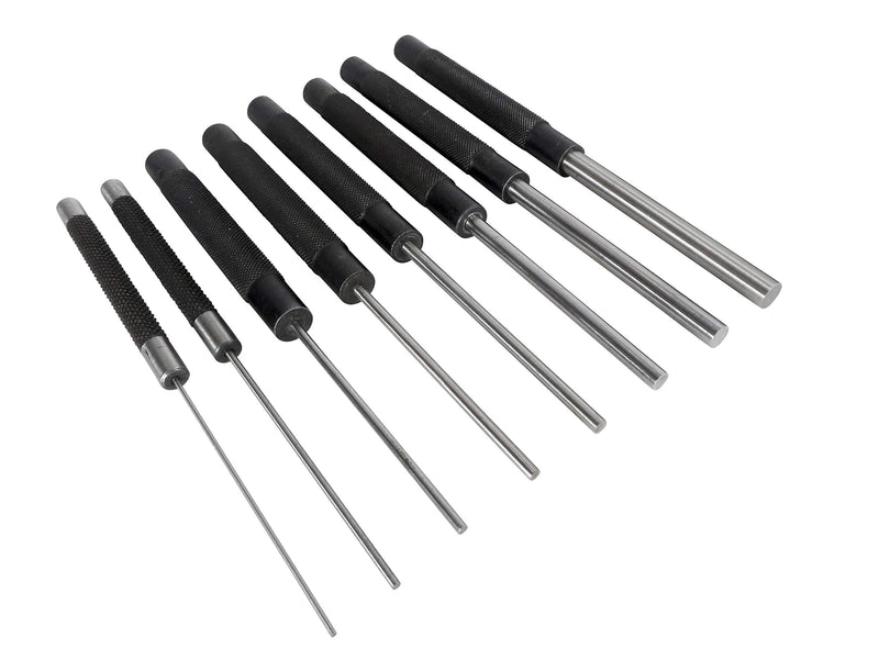 Taytools 466125 18 Piece Roll Pin Punch Set with 8 Inch Long and 4 Inch Short Pins, Includes Sizes 1/16 Through 3/8 Inch, Automatic Center Punch in Canvas Storage Pouch