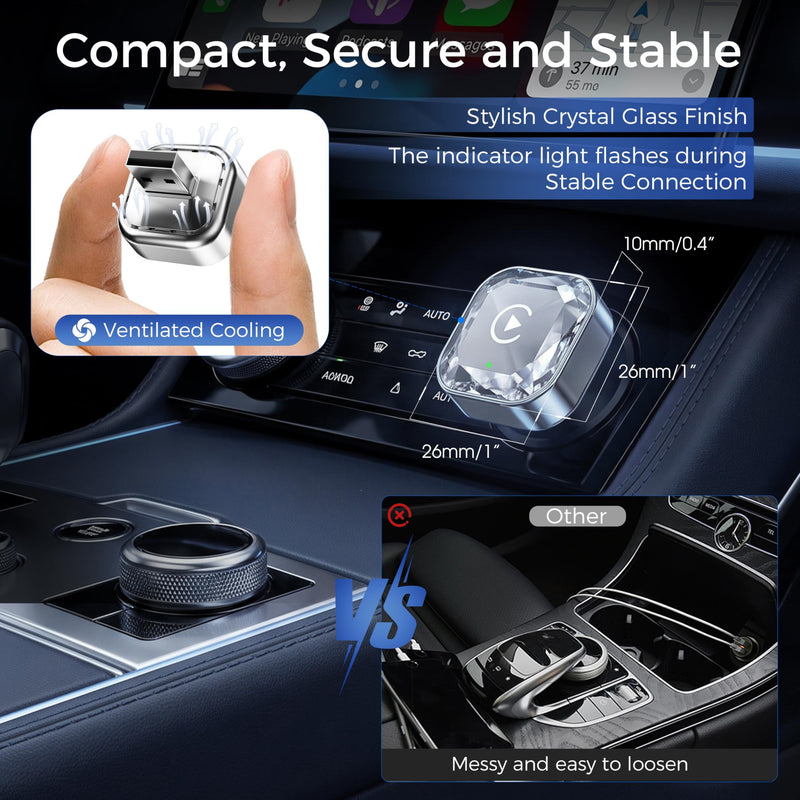 2-in-1 Wireless CarPlay& Android Auto Adapter | Easy Setup, Quick Heat Dissipation, Supports 1000+ Cars with Built-in Wired Car Play/Android Auto, Diamond Distinctive Design