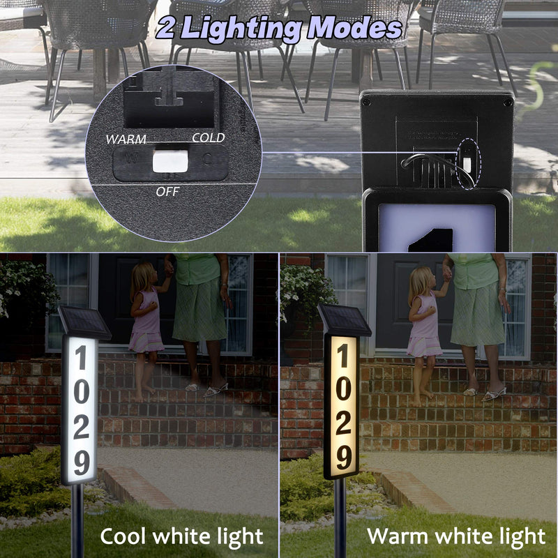 ATDAWN Solar Lighted House Address Numbers Sign, Solar Powered House Numbers Light, LED Illuminated Outdoor Address Plaque for Home Yard Garden House