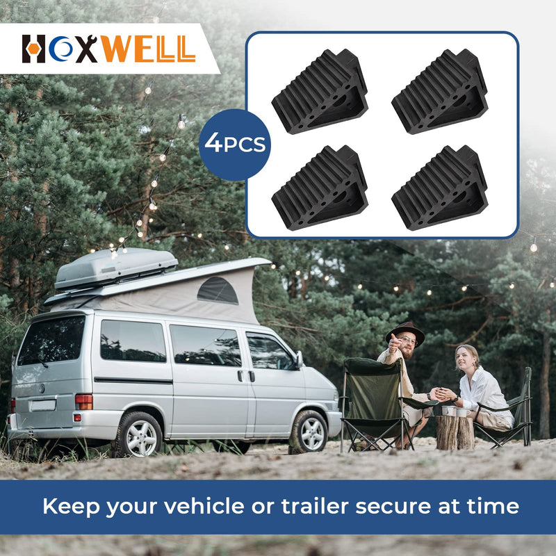 Solid Heavy Duty Rubber Wheel Chocks 4 Packs, Premium Wheel Stopper for Car, Travel Trailers, RV, Truck, and ATV(4 pcs, Black) 8" x 4" x 6" Black 4 pack