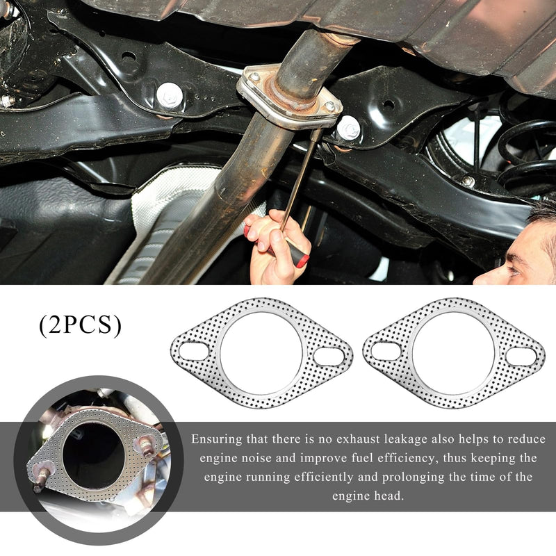 2 PCS Car Exhaust Gasket, 2.5 Inch 2-Bolt Exhaust Flange Gasket Replacement, Standard Exhaust Manifold Gasket Made of High Temp Gasket Material, Universal Car Accessories (2.5 Inch)
