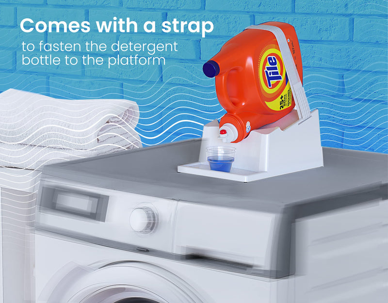 TidyFriend Liquid Laundry Detergent Holder Stand with Drip Tray & Rubber-Grip Feet, Stand for Laundry Room Organization and Storage, Fabric Softener Dispenser with Cup Holder for Easy Pouring (White) 1 White