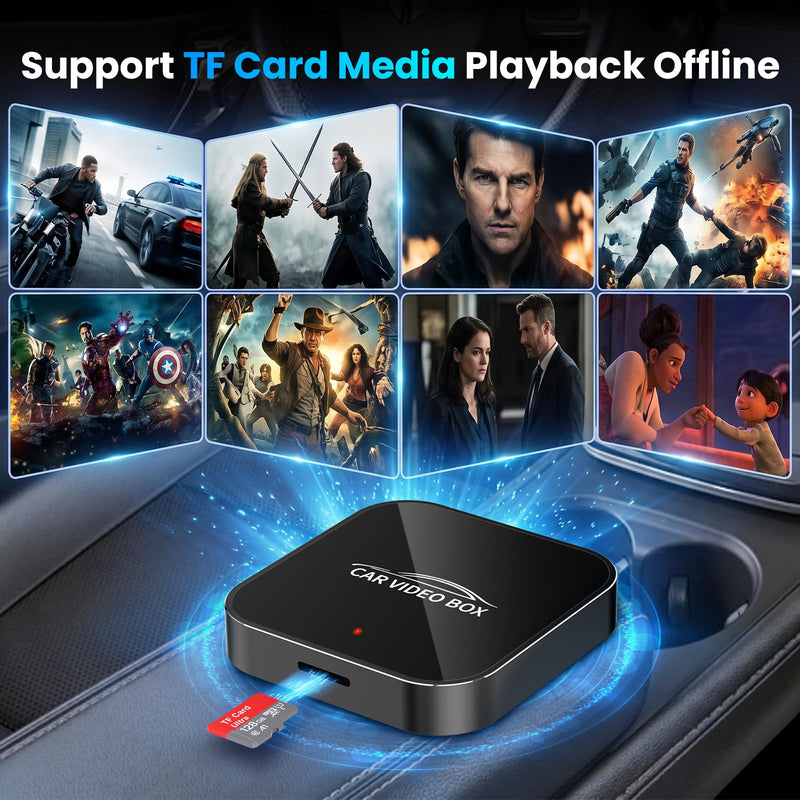 3-in-1 Magic Video Box—Wireless CarPlay & Android Auto Adapter Support Netflix,YouTube,TikTok,TF Card,Wired-to-Wireless Conversion, No Latency Car Play AI Box for Cars from 2016 & IOS10+/Android 11+ Black