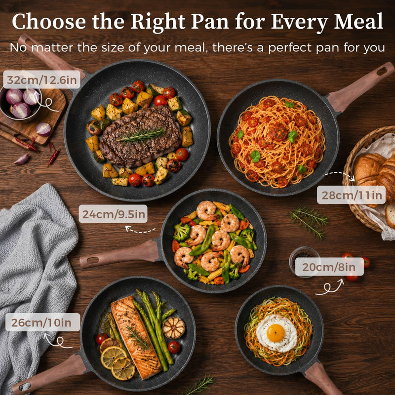 YASHE 8 Inch Granite Nonstick Frying Pan for Induction & All Stovetops | PFOA/PFOS Free Scratch Resistant with Stay-Cool Handle Cooking Skillet Pan Non-Toxic Omelette Pan Gray