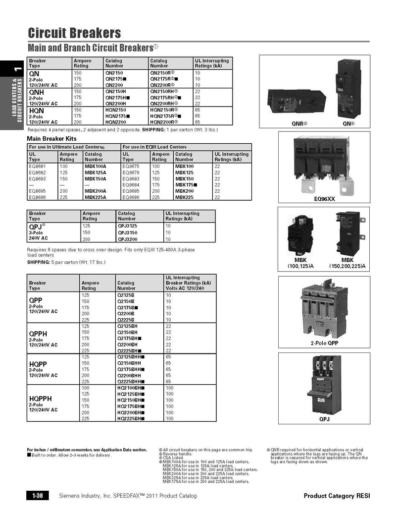 Siemens MBK100A 100-Amp Main Circuit Breaker for Use in Ultimate Type Load Centers