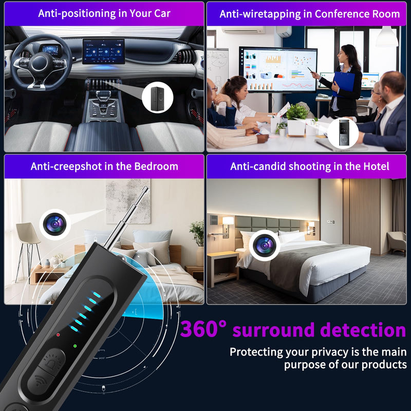 Hidden Camera Detector, 2026 AI Upgraded Spy Camera Finder | 5 Sensitivity Levels 4 Detection Modes, 25H Working Time, Signal Scanner Device Finder for Hotel Car Office Home Travel Black