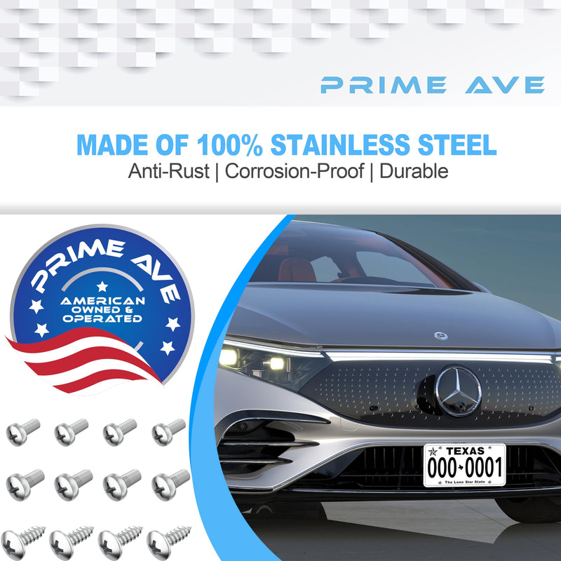 Stainless Steel License Plate Screws for License Plates, Frames, Covers - Rust Proof Licence Plate Screw Set for Front/Rear - Compatible with Mercedes Benz (Pack of 12) Standard Length Silver