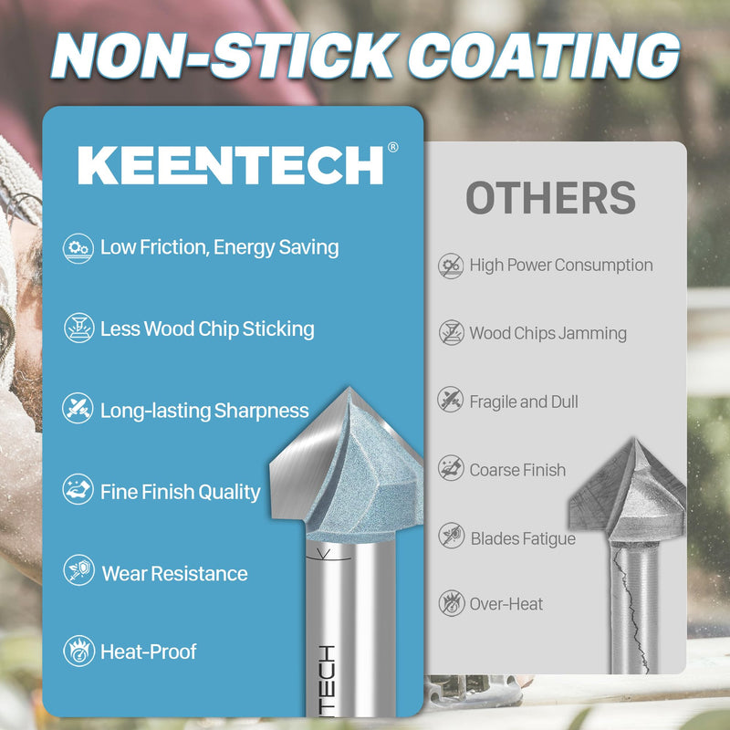 KEENTECH 90 Degree V Groove Router Bit for Woodworking with 1/2" Shank, Industrial Grade Carbide, 2" Diameter x 1-11/64" Cutting Depth, with Storage Case 1/2"(Shank)*2"(Dia.)*1-11/64"(Depth)