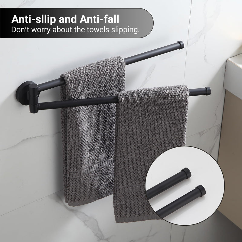 Swivel Towel Rack,Wall Mounted Towel Bar for Bathroom Swivel Towel Holder,Space Saving Towel Bar with Hook,Rustproof Black Towel Rack 180° Rotation Towel Holder for Bathroom Matte Black 1